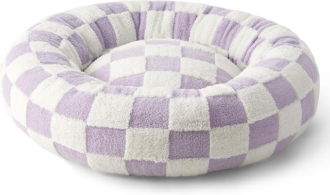 Lesure Donut Small Dog Bed - Round Cat Beds for Indoor Cats Calming Pet Beds, Cute Modern Beds with Jacquard Shaggy Plush & Anti Slip Bottom, 30 Inch, Purple