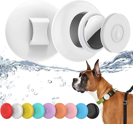 IPX8 Waterproof AirTag Dog Collar Holder, Hidden Air Tag Case for Cat Collar, Anti-Lost Silicone Cover for AirTag GPS Tracker Compatible with Pets Loop, Fits All Width Collars(White S)