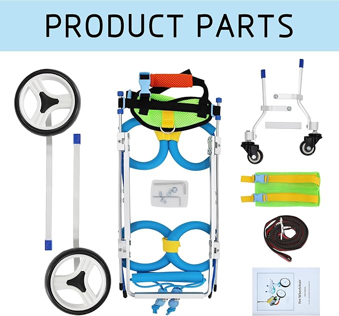 Adjustable 4-Wheel Dog Wheelchair| Pet Wheelchairs with Disabled Hind Legs Walking|Full Support Dog wheelchairs (7-Size) (XS)