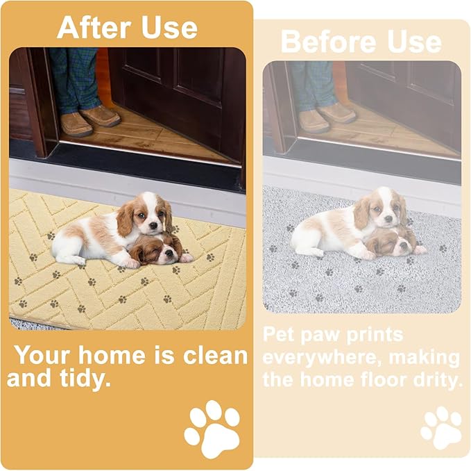 Tindbea Dog Mat for Muddy Paws,Absorbs Moisture Dirt Non-Slip Washable Mud Mat for Dogs,Soft Rubber Backing Front Inside Pet Rug for Entryway, Mud Dog Paws, Patio(20"x48",Beige)