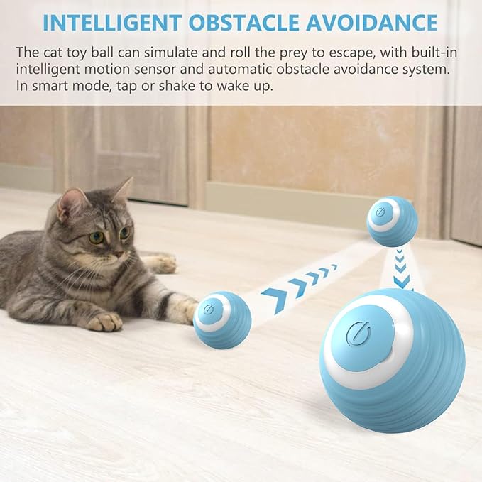 Interactive Cat Toy Ball-2pcs Automatic Cat Toy, Smart Ball cat Toy for Indoor Cat Kitten,cat Toys Gift for Your Kitty (Blue)