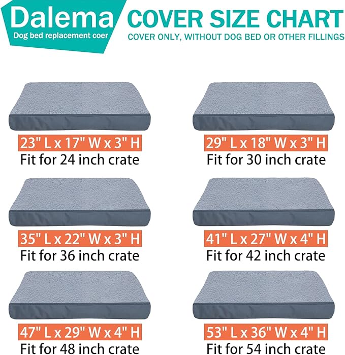 Dog Bed Cover 53L x 36W x 4H Inch,Heavy Duty Durable Waterproof Fluffy Soft Short Plush Replacement Dog Bed Covers,Washable Removable Pet Bed Mattress Cover with Zipper.Grey,Cover Only.