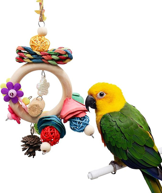 Bird Chewing Toys, Hanging Natural Materials Parrot Chew Toy, Bird Cage Accessories, Suitable for Small to Medium Birds Budgie Lovebirds Conures Parakeets Cockatiels