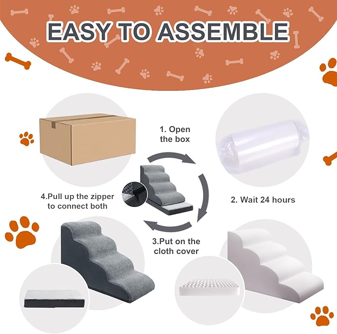 Ryoizen Dog Stairs with dog beds for Small Dogs, Dog Steps for High Bed Couch up to 23'', Waterproof Washable Memory Foam Dog Crate Bed, Detachable Non-Slip Dog Bed Furniture for Puppy and Cats