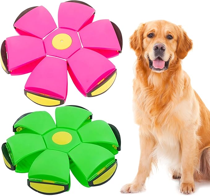 Dog Flying Disc Toy, Pet Toy Flying Saucer Ball with 3 Light for Dogs, Flying Saucer Ball Dog Toy Outdoor Toy Doggy Disc Ball, Outdoor Games Green+Pink 2PCS