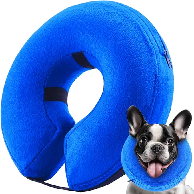 Inflatable Dog Cone Collar (L Size), Soft Blow-up Protective Recovery Dog Collar, Pet Donut Cone Collar, Comfy Elizabethan Collar After Surgery for Medium Dog to Prevent Biting Scratching, Blue