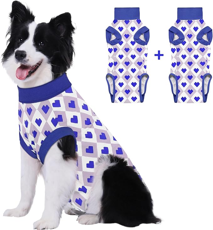 2 Packs Dog Recovery Suit Female Male, Blue Heart + Blue Heart, L