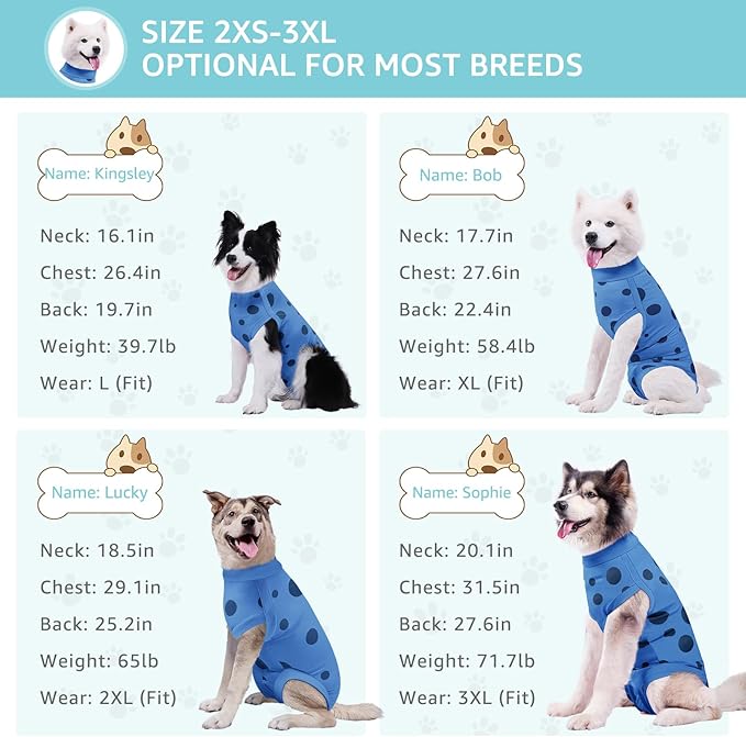 Dog Recovery Suit, Professional Dog Surgery Suit Post Spay, Neuter, Abdominal Surgical Suit for Male Female Dogs Can Pee, Prevent Licking Soft Breathable Cotton Covers Wound (Blue, X-Large)