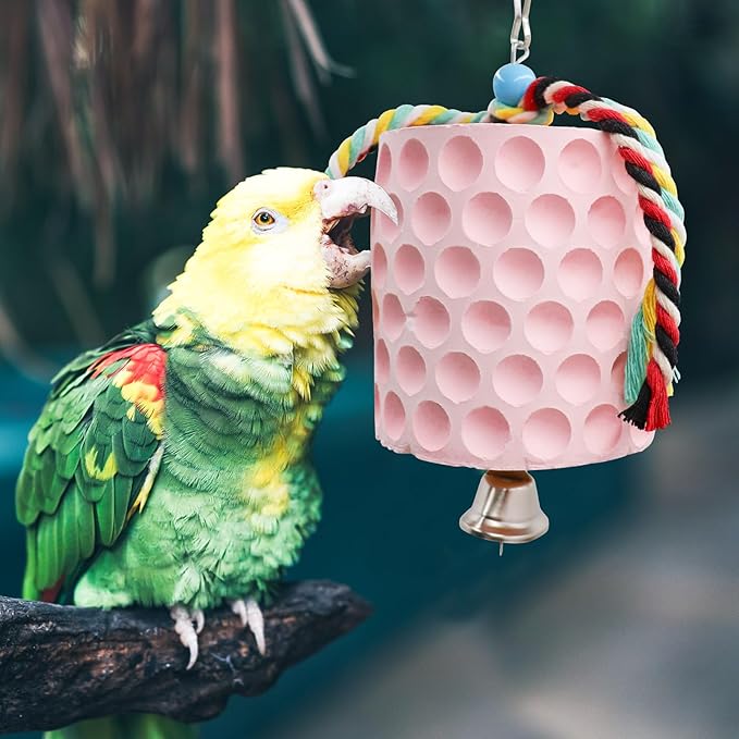 Extra Large Bird Chewing Toy, Parrot Beak Grinding Calcium Stone with Bells, Bird Cage Accessories, Cage Toys for Cockatiel Parakeet Parrot Budgies Rat Hamster Chinchilla Rabbit Bunny African Grey