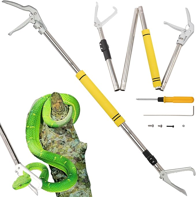 Snake Grabber Tool, 69Inch Snake Tongs Grabber with Long Handle Professional Catch Rattlesnake Wide Jaw Handling Tool Stainless Steel Tupe Non-Slip Sponge Handle Snake Feeding Tongs