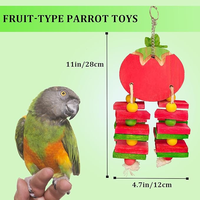 Bird Parrot Chewing Toys Bird Beak Grinding Wood Block Colorful Fruit Swing Toy for Parakeet Budgie Cockatiel Cockatoo Conure Finch Lovebird African Grey