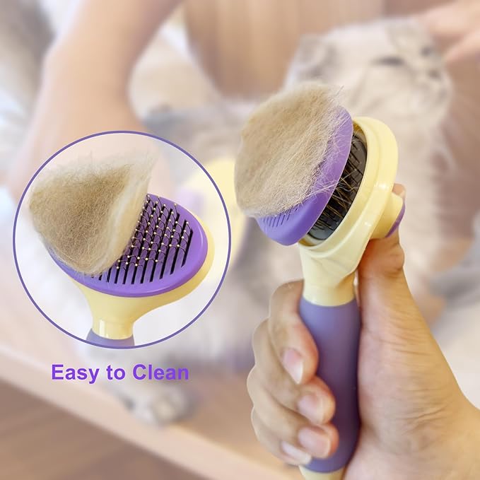 Cat Hair Brush,Cat Gifts for Cat Lovers,Cat Brush for Shedding,Soft Silicone Self Cleaning Brush for Short and Long Haired Cats for Grooming and Shedding (purple)