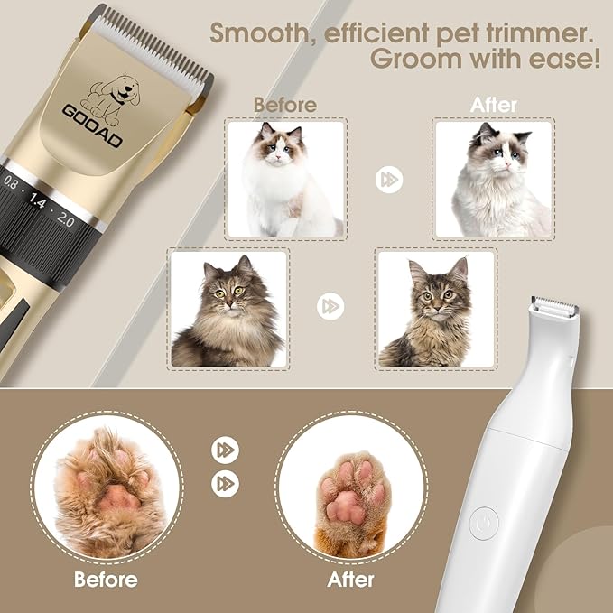 Cat Clippers for Matted Hair, Cordless Cat Hair Trimmer for Grooming, Quiet Cat Shaver for Long Hair, Cat Paw Trimmer Nail Grinder,Pet Shaver Cat Grooming Kit for Cats Small Dogs Animals