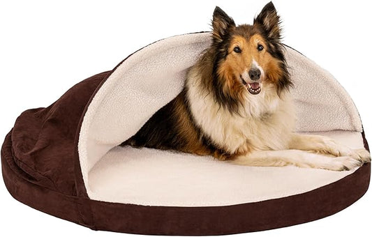 Furhaven 44" Round Cooling Gel Dog Bed for Large Dogs w/ Removable Washable Cover, For Dogs Up to 80 lbs - Sherpa & Suede Snuggery - Espresso, 44-inch