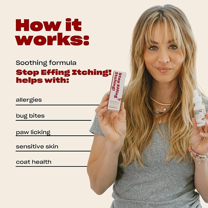 Stop Itching Tincture by Kaley Cuoco, Itch Relief for Dogs, Veterinary Nutritionist Approved, Natural Ingredients from Plants, for All Life Stages and Breeds, Made in USA, 1 Fl Oz…