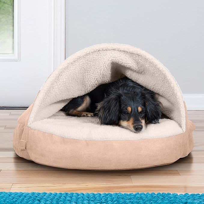 Furhaven 26" Round Cooling Gel Dog Bed for Medium/Small Dogs w/ Removable Washable Cover, For Dogs Up to 30 lbs - Sherpa & Suede Snuggery - Cream, 26-inch
