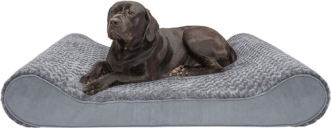 Furhaven Memory Foam Dog Bed for Extra Large Dogs w/ Removable Washable Cover, For Dogs Up to 180 lbs - Ultra Plush Faux Fur & Suede Luxe Lounger Contour Mattress - Gray, Giant/XXXL