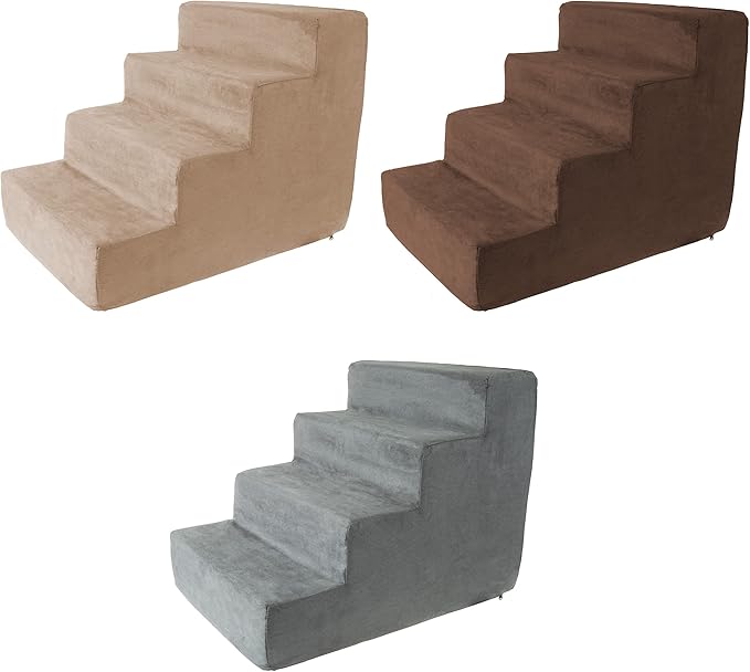 4-Step Pet Stairs - Nonslip Foam Dog and Cat Steps with Removable Zippered Microfiber Cover - Designed for Home or Vehicle Use by PETMAKER (Tan)