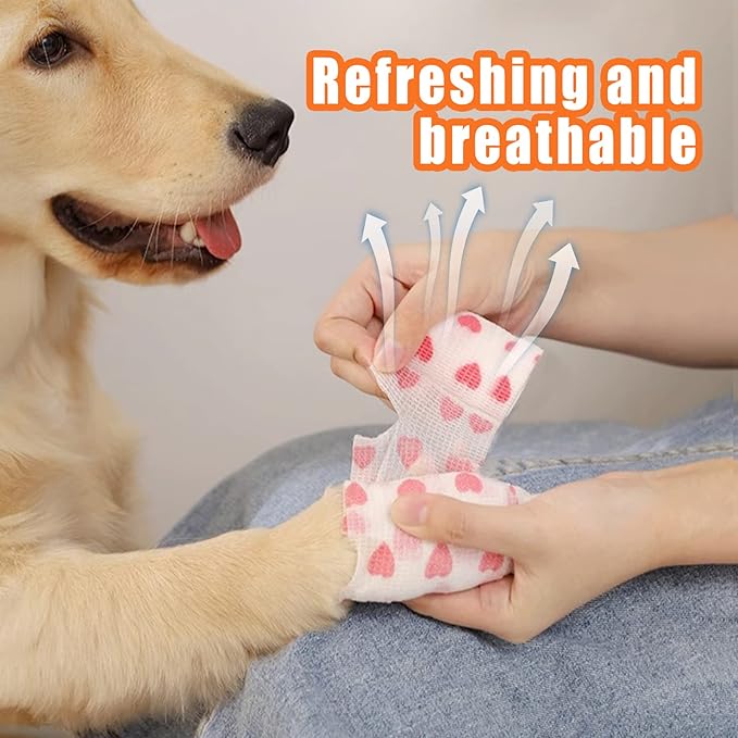 6 Roll 2 Inch x 5 Yards Pet Vet Wrap for Dogs Cats, Cohesive Bandages in Bulk, Colorful Cute Non-Woven Self Adhesive Bandages Wrap Roll for Pet Animals Wound Care Ankle Sprains & Swelling