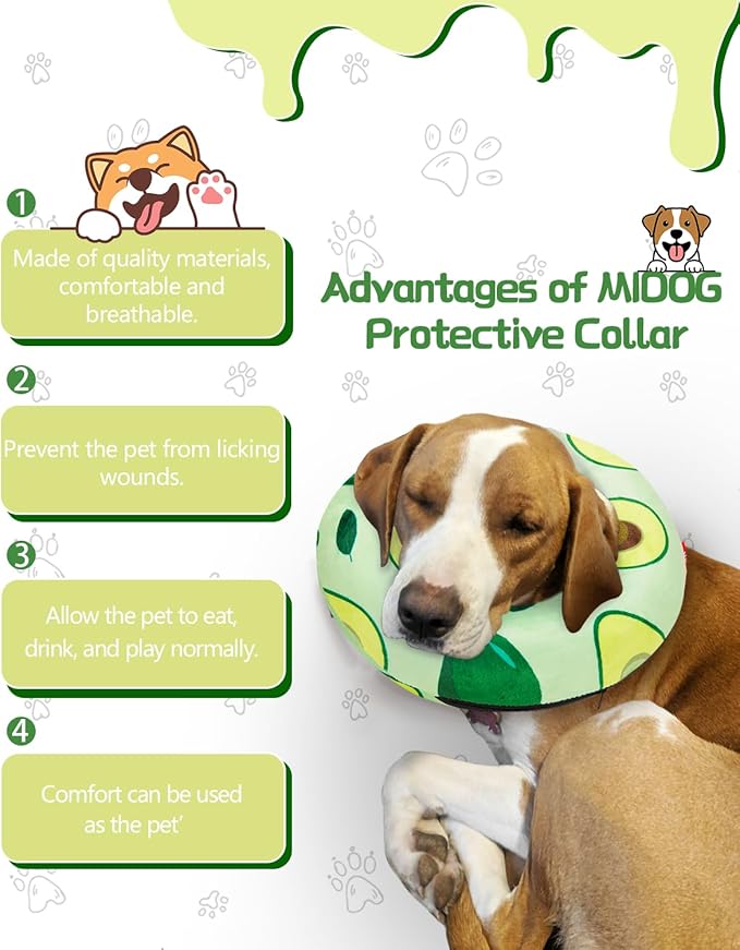 Dog Cone Collar for Small Medium Large Dogs for After Surgery, Pet Inflatable Neck Donut Collar Soft Protective Recovery Cone for Dogs and Cats - Alternative E Collar Does Not Block Vision - Green,M