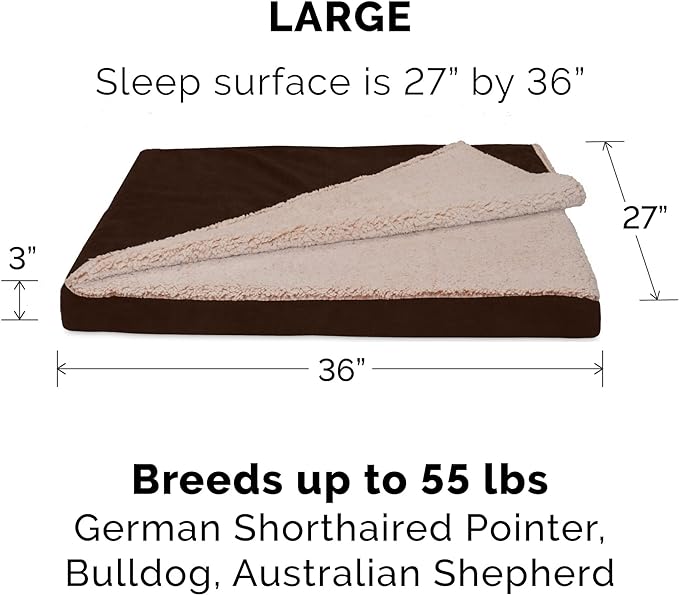Furhaven Replacement Dog Bed Cover Berber & Suede Blanket Top Mattress, Machine Washable - Espresso, Large