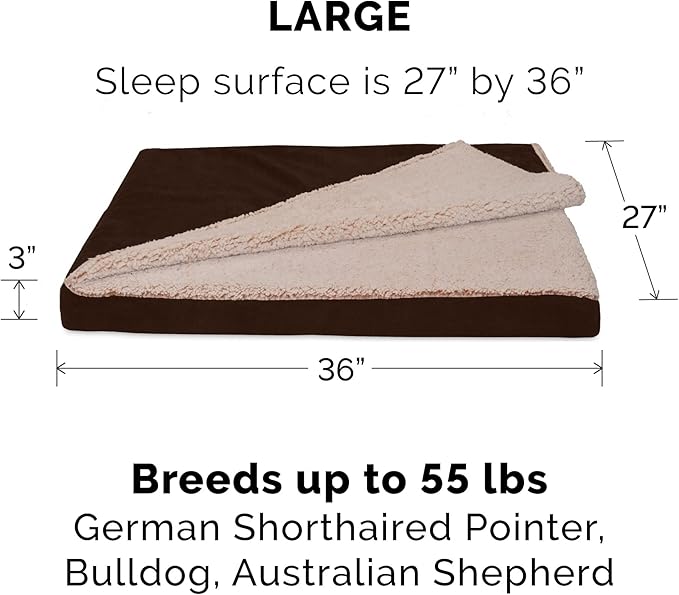 Furhaven Cooling Gel Dog Bed for Large/Medium Dogs w/ Removable Washable Cover, For Dogs Up to 55 lbs - Berber & Suede Blanket Top Mattress - Espresso, Large