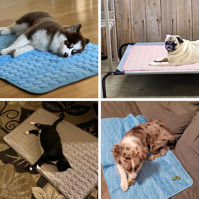 MICROCOSMOS Summer Cooling Mat & Sleeping Pad- Water Absorption Top, Materials Safe, Easy Carry, EZ Clean. Keep Cooling for Pets, Kids and Adults.(Navy Blue, 28" x 22")