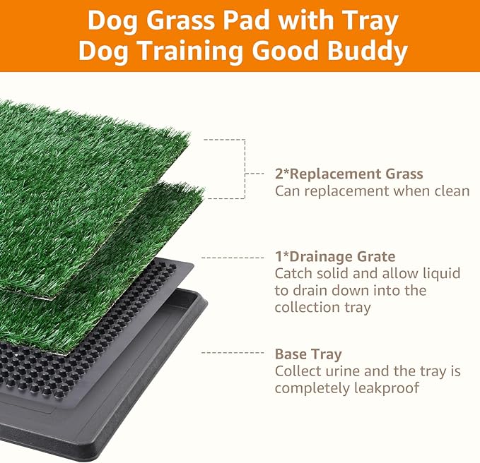 LOOBANI Dog Grass Pad with Tray Large, Indoor Dog Potties for Apartment and Patio Training, with 2 Packs Loobani Dog Grass Pee Pads for Replacement