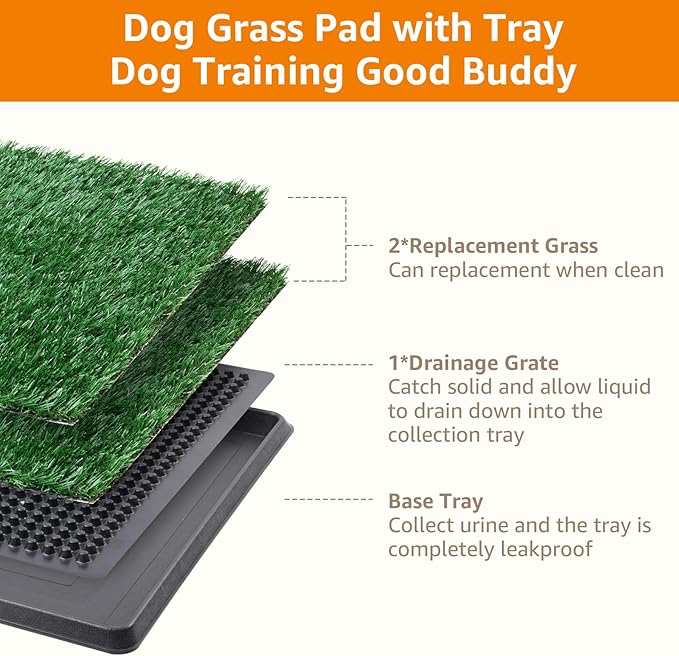 LOOBANI Dog Grass Pad with Tray Large, Indoor Dog Potties for Apartment and Patio Training, with 2 Packs Loobani Dog Grass Pee Pads for Replacement (Tray Potty 20 * 30inch)