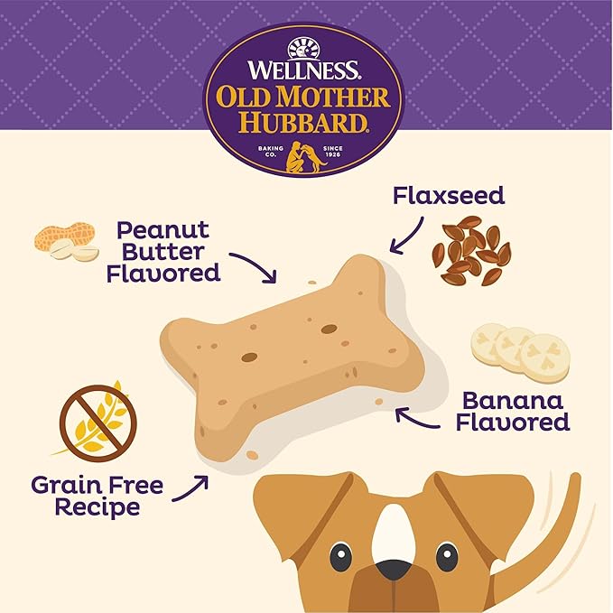 Old Mother Hubbard by Wellness Classic P-Nuttier 'N Nanners Grain Free Natural Dog Treats, Crunchy Oven-Baked Biscuits, Ideal for Training, Mini-Size, 16 ounce bag