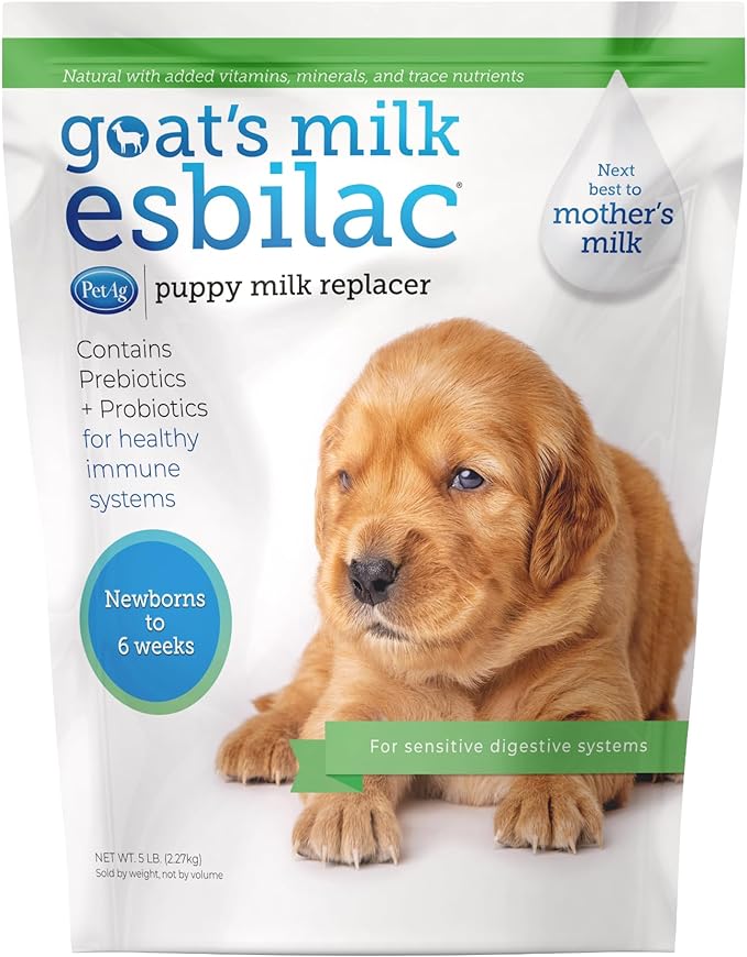 Pet-Ag Goat’s Milk Esbilac Powder - 5 lb - Powdered Puppy Formula with Prebiotics, Probiotics & Vitamins for Puppies Newborn to Six Weeks Old - for Sensitive Digestive Systems