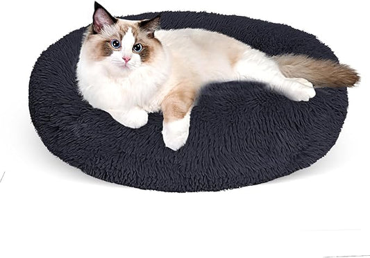 Cat Bed for Indoor Cats,24 Inch Cat Bed & Dog Bed Machine Washable, Fluffy Round Pet Bed Non-Slip, Calming Soft Plush Donut Cuddler Cushion Self Warming for Puppy and Kitten