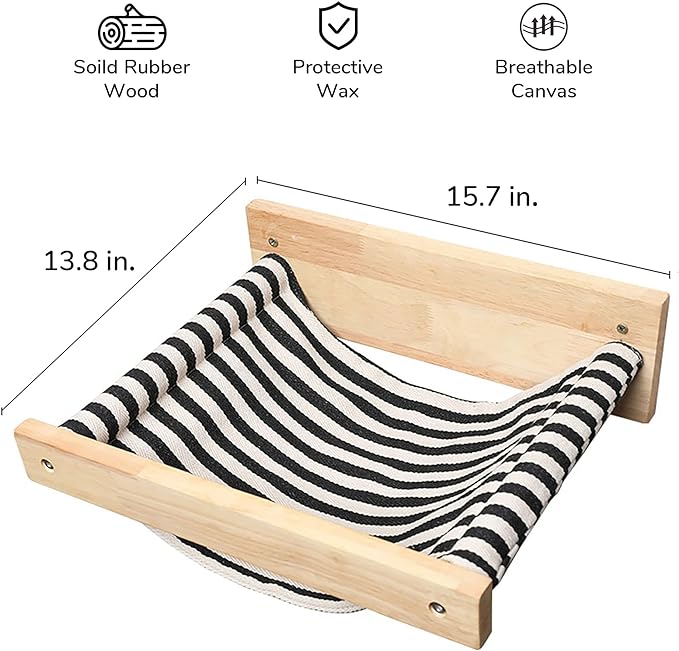 FUKUMARU Hammock Mounted Cat Beds and Perches, Wooden Wall Furniture, Stable Shelves for Sleeping, Playing, Climbing, and Lounging, Black Stripe