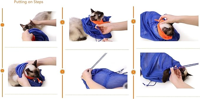 Cat Grooming Bag Puppy Dog Cleaning Polyester Soft Mesh Scratch & Biting Resisted for Bathing Injecting Examining Nail Trimming