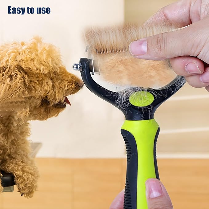 Pet Hair Removal Tool, Dematting and Deshedding Brush for Dogs and Cats, Double Sided Pet Grooming Brush Hair Shedding Comb (Green)