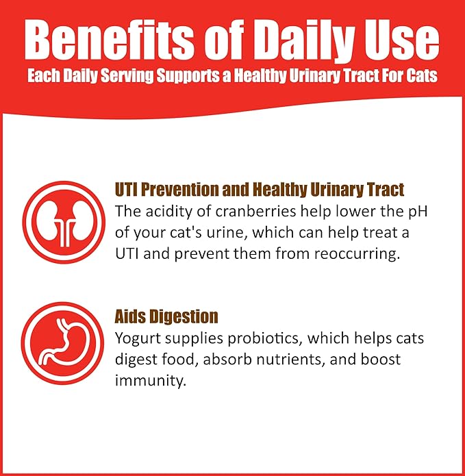 Whole Life Pet Urinary Tract Daily Supplement for Cats – Cranberry with Probiotics. UTI Prevention, Bladder Health. Mixes in Food or with Water for Hydrating Snack