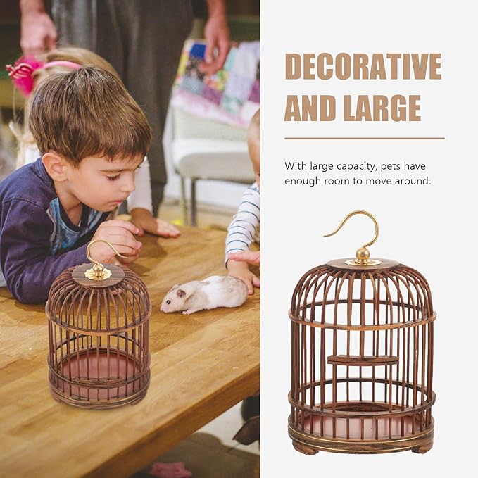 BESPORTBLE Pet Cage Round Birdcages Outdoor Decorative Bird Cage Wood Hamster Cage for Small Parakeet Cage Hanging Cage for Bird Wooden Bird Nest