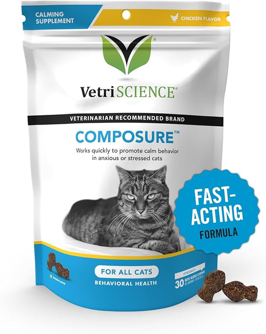 VetriScience Composure, Calming Formula for Cats, 30 Bite-Sized Chews