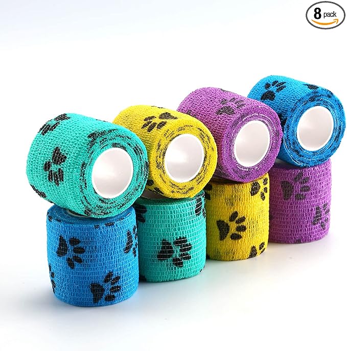 WePet Pet Wrap, Self-Adhesive Non-Woven Bandage, Emergency Cohesive Gauze, for Dogs, Cats, Horse, Birds, Wounds, Wrist Healing, Ankle Sprain, 2 Inch, 8 Rolls