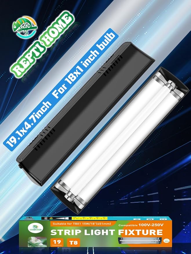 T8 UVA UVB Reptile Light Combo Kit(100V-250V Wide Voltage), Reptile Light Fixture with UVB 10.0 Fluorescent Tube, 15W UVA UVB Lamp Bulb for Bearded Dragon Tortoise