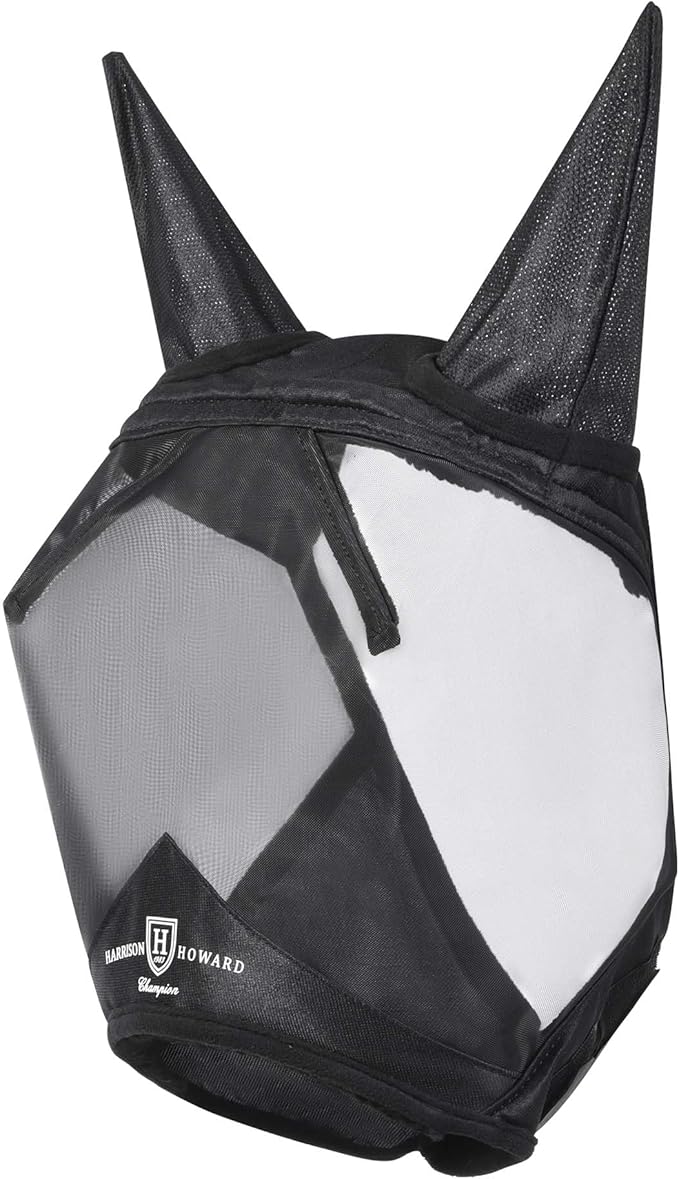 Harrison Howard CareMaster Horse Fly Mask Half Face with Ears Black XL Extra Full Size