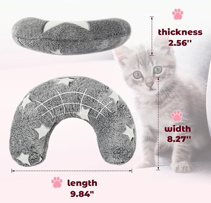 Small Calming Pillow for Dogs Cats, Soft Fluffy Neck Pillow Pet Calming Toy Half Donut Cuddler, U-Shaped Pillow for Pet, Joint Relief Sleeping Improve(Gray)