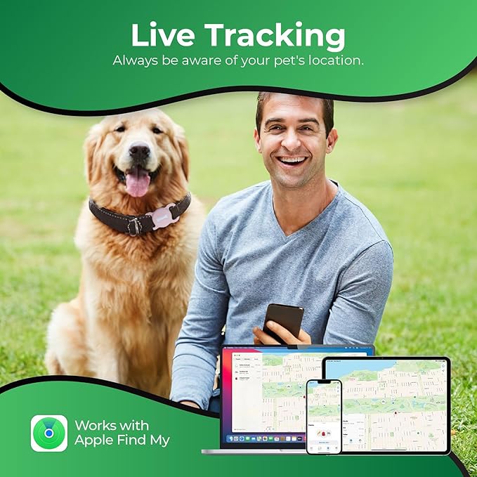 Smart Pet Tracker, Dog Tracker with Black Collar Holder, Smart Tag for Seamless Location Tracking, Work with Find My (Pink)