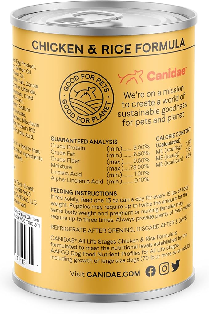 Canidae All Life Stages Premium Wet Dog Food for All Breeds, All Ages, Chicken & Rice Recipe, 13 oz. (Case of 12)