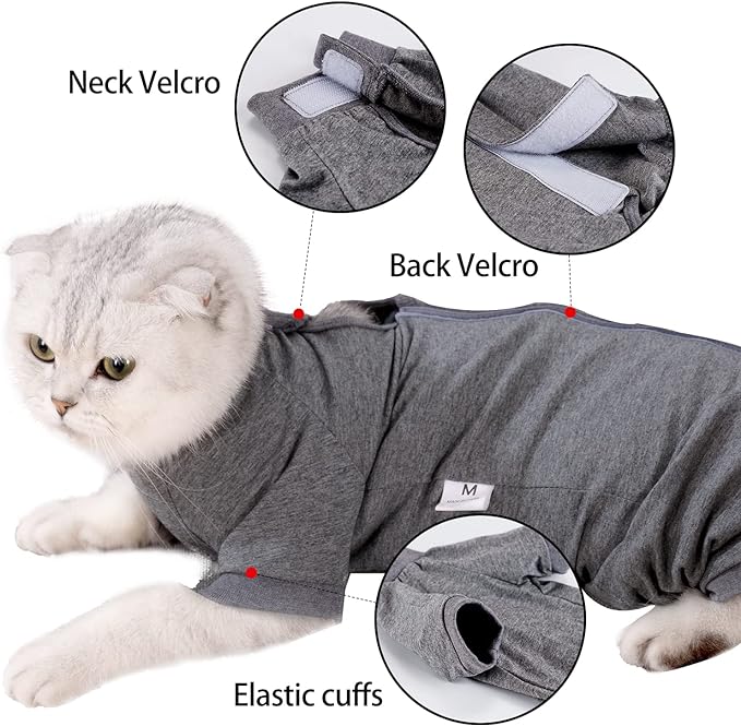 Cat Surgical Recovery Suit Professional for Male Female Dog Abdominal Wounds Cone E-Collar Alternative, Anti-Licking Or Skin Diseases Pet Surgical Recovery Pajama Suit, Soft Fabric Onesies for Cats