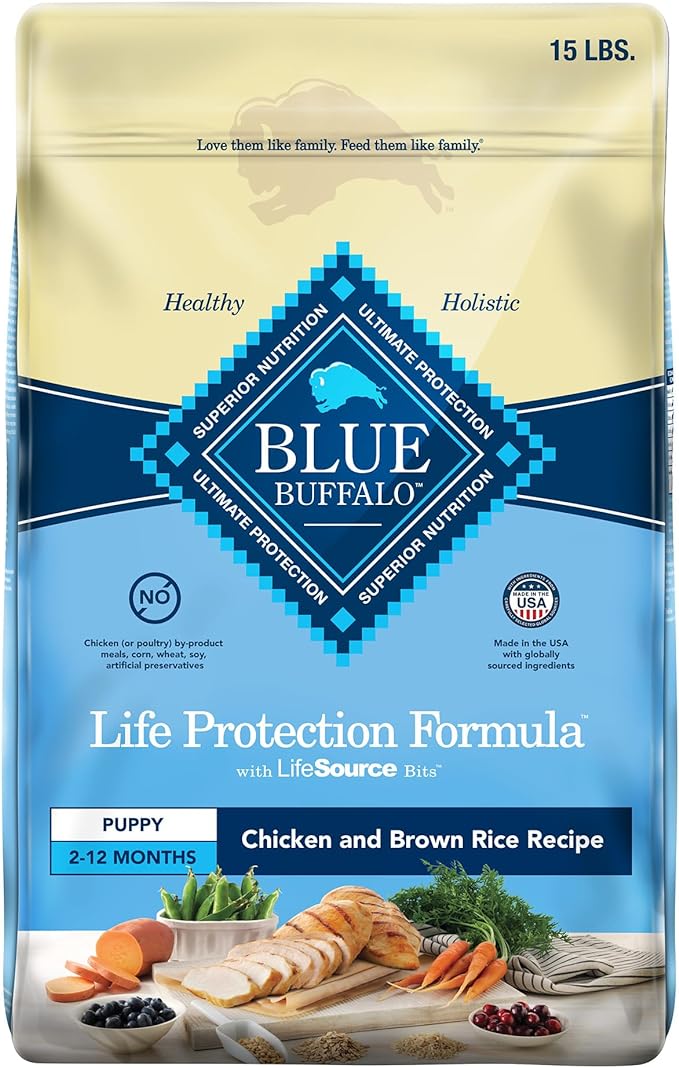 Blue Buffalo Life Protection Formula Puppy Dry Dog Food with DHA and ARA, Made with Natural Ingredients, Chicken & Brown Rice Recipe, 15-lb. Bag