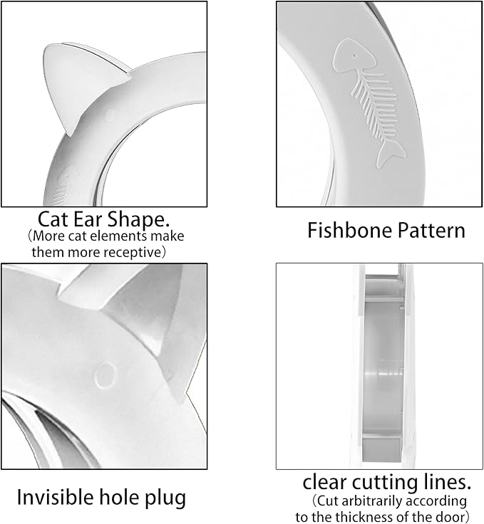 Cat Door Interior Door No-Flap Cat Door Fits Both Solid and Hollow Indoors Door Pet Doors for Cat, Easy DIY Setup (White,L)