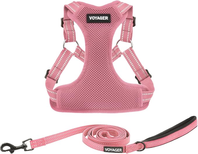 Best Pet Supplies Voyager Adjustable Dog Harness Leash Set with Reflective Stripes for Walking Heavy-Duty Full Body No Pull Vest with Leash D-Ring, Breathable All-Weather - Harness (Pink), XS