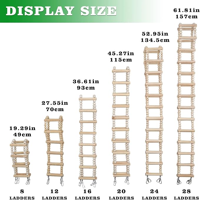 Bird Wooden Ladder Bridge, Pet Hamster Climbing Ladder Swing Toys, Pet Bird Cage Accessories, Wood Climbing Ladders for Bird Parrot Hamster Squirrel Sugar Gliders (8 Ladders)(19.29x3.14 Inches)