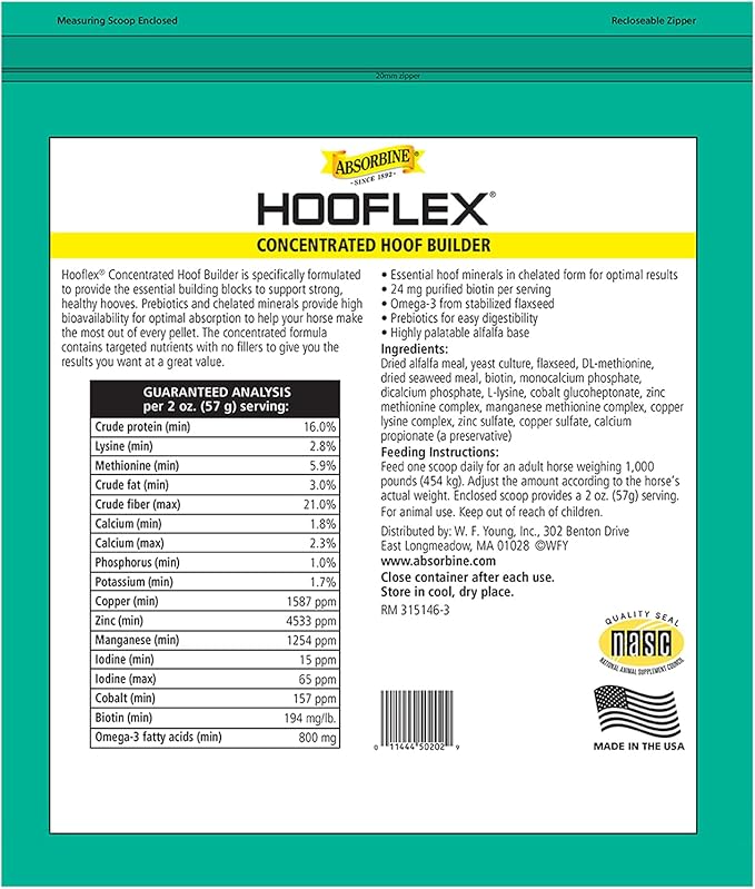 Absorbine Hooflex Concentrated Hoof Builder Supplement Pellets, 11lb Bag / 90 Day Supply